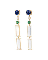 Sapphire Diamond Tsavorite Starry Night  Bar Earrings YG18K Stackable design 1