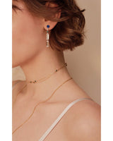 Sapphire Diamond Tsavorite Starry Night  Bar Earrings YG 18K Stackable design on model