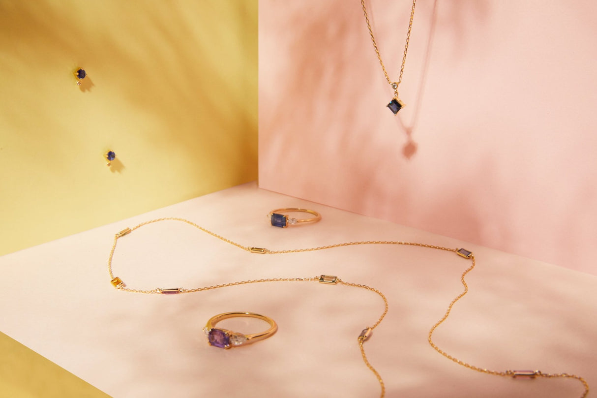 Sapphire & Diamond Whispers Necklace 18k gold handmade fine jewelry 2