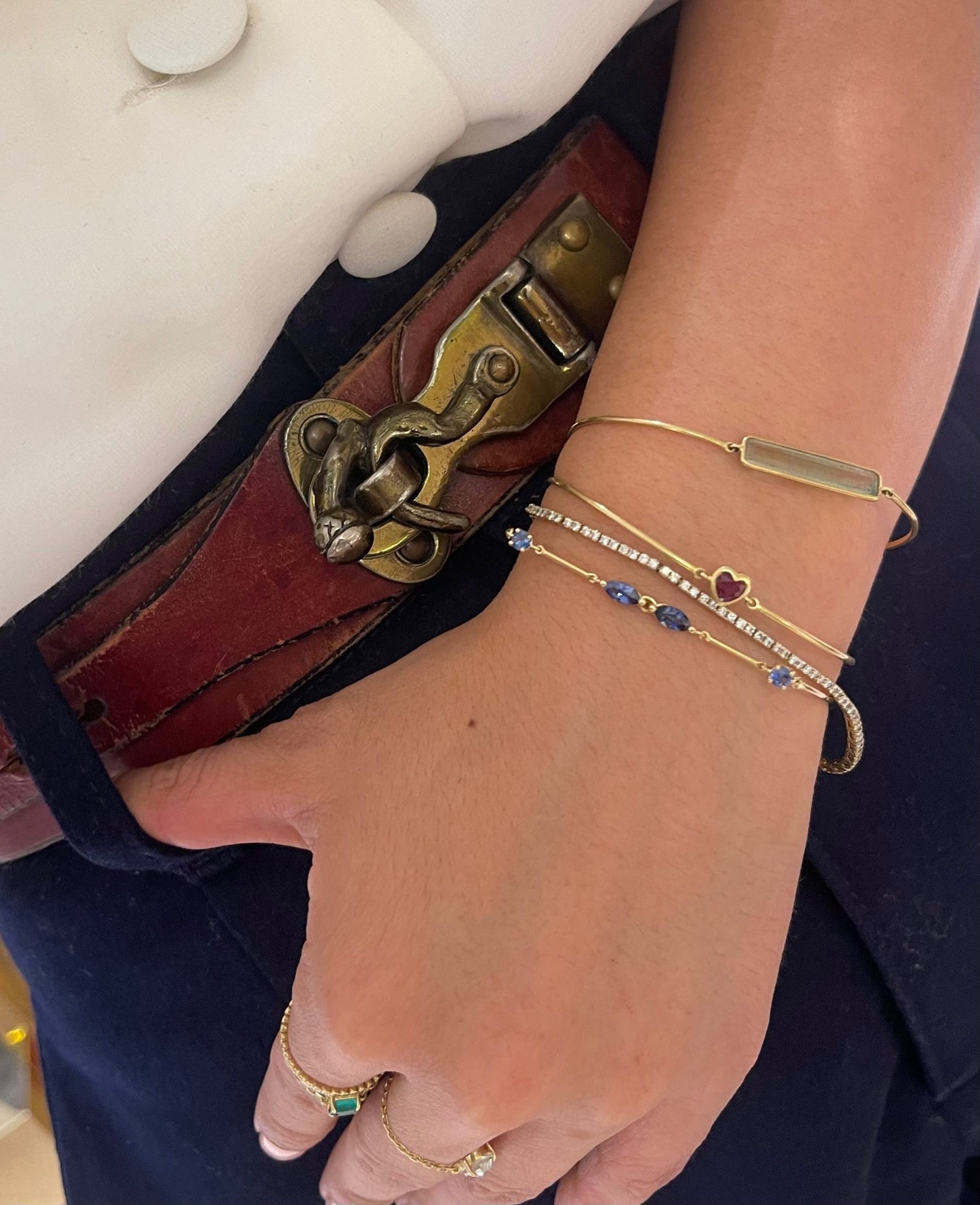 Sapphire Duo Bracelet 18k gold stackable design on model