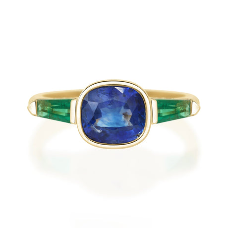 Sapphire & Emerald Triplet Ring 18k gold engagement ring