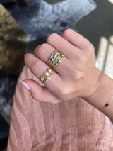 Sapphire Orbit Ring 18k gold Stackable ring on model