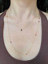 Sapphire Petite Drop Necklace 18k gold handmade fine jewelry on model