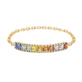 Sapphire Rainbow Bar Chain Ring 14k gold Stackable ring