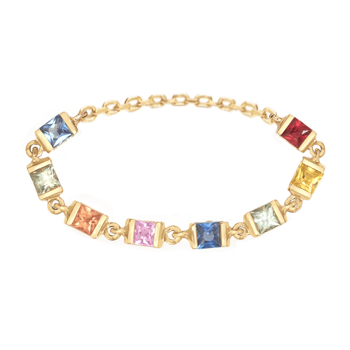 Sapphire Rainbow Petite Chain Ring 14k gold Stackable ring