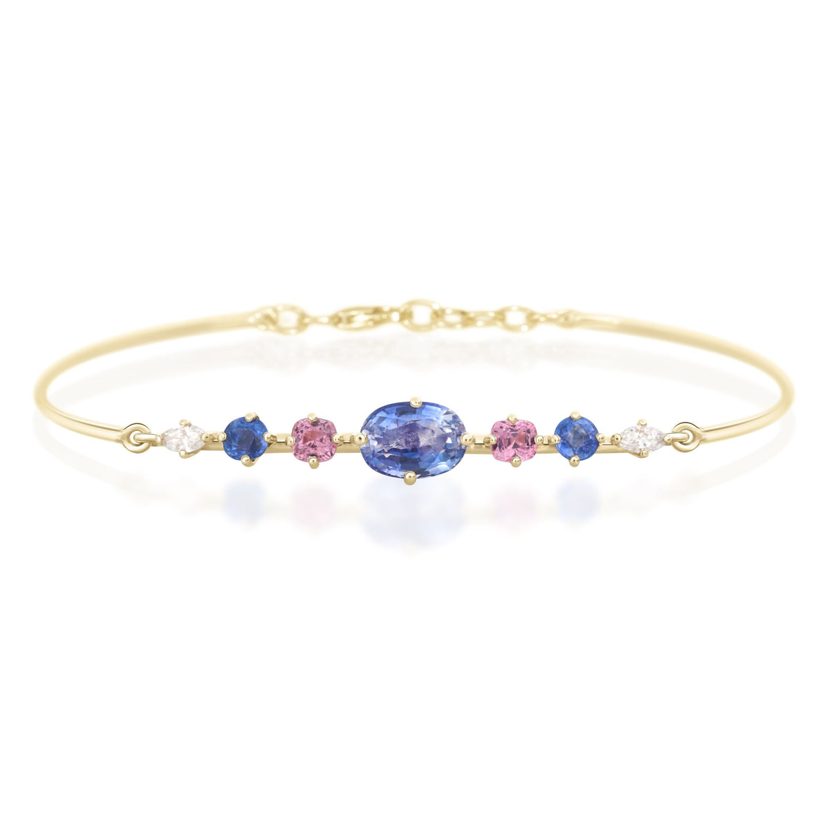 Sapphires & Spinels Compass Bangle YG 14K gold stackable design