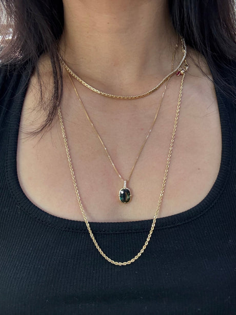 Siam Parti Sapphire Pendant Necklace 18k gold handmade fine jewelry on model