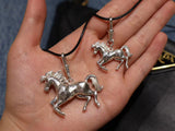 Silver Horse Pendant stackable design on hand