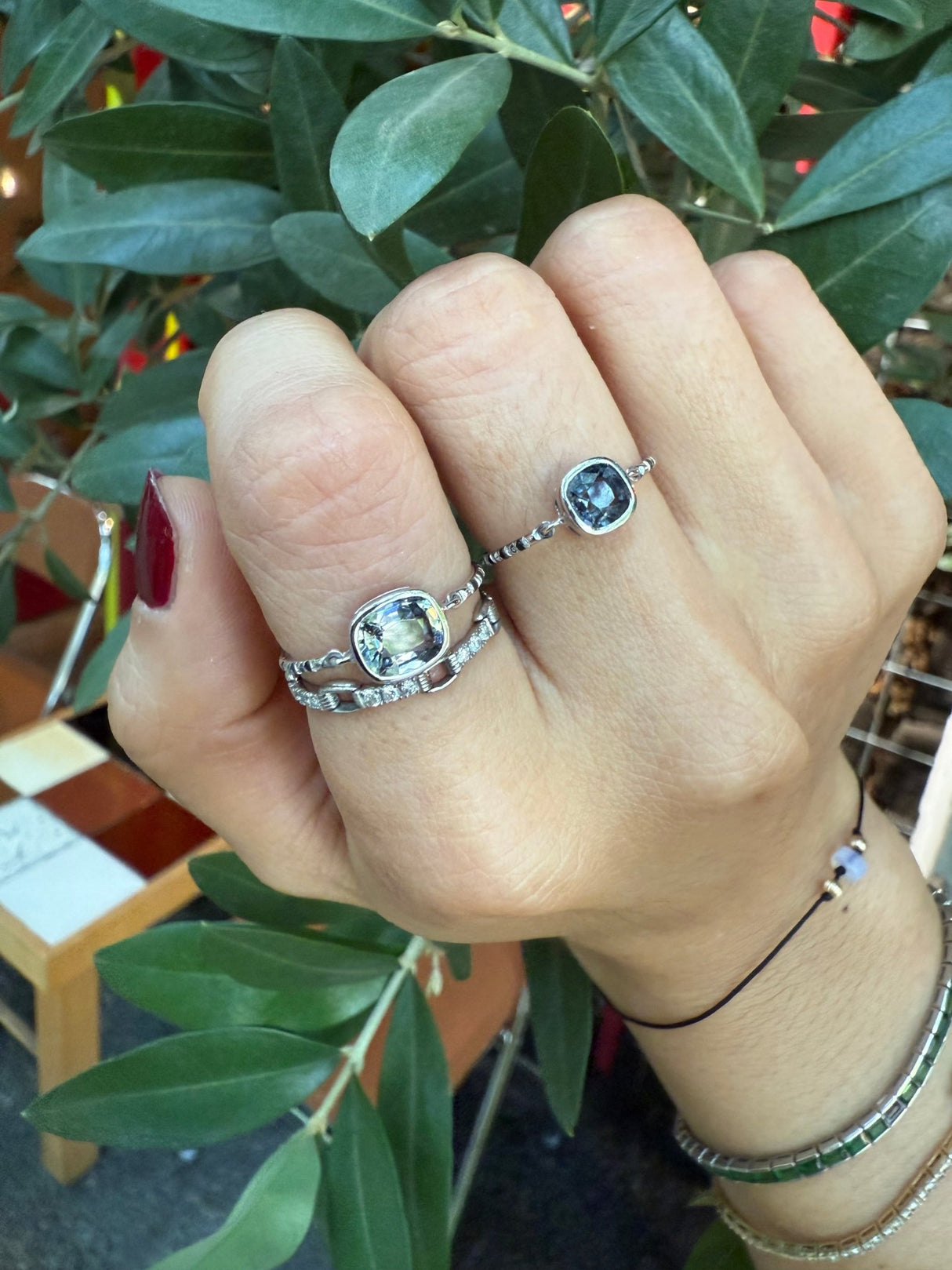 Silver Spinel Petite Circle Diamond Ring on model