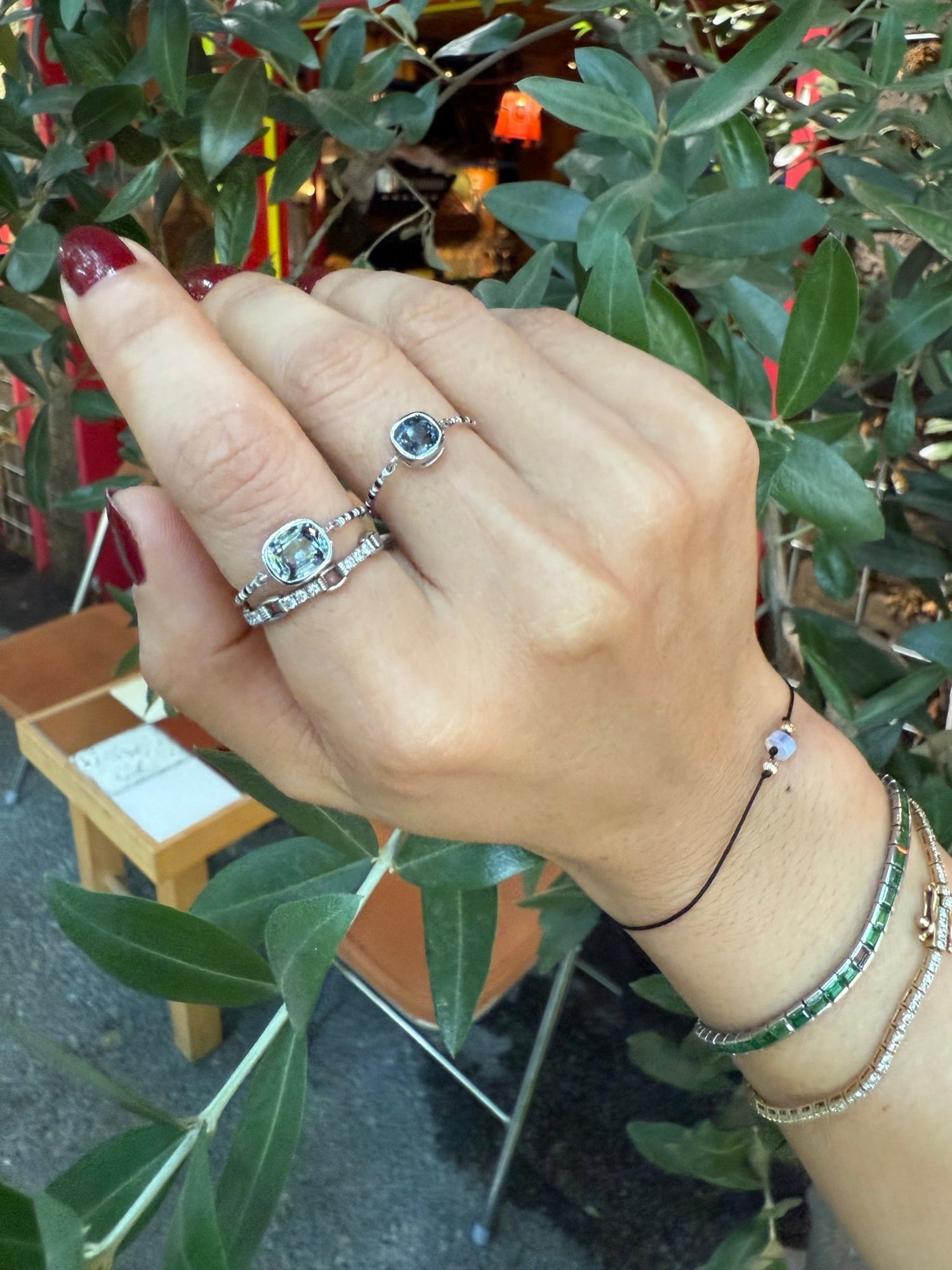 Silver Spinel Petite Circle Diamond Ring on model 2