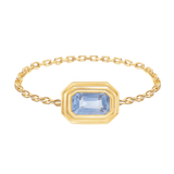 Sky Blue Sapphire Frame Chain Ring 18k gold Stackable ring