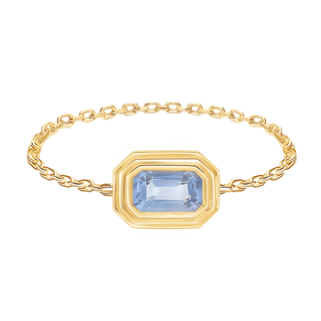Sky Blue Sapphire Frame Chain Ring 18k gold Stackable ring