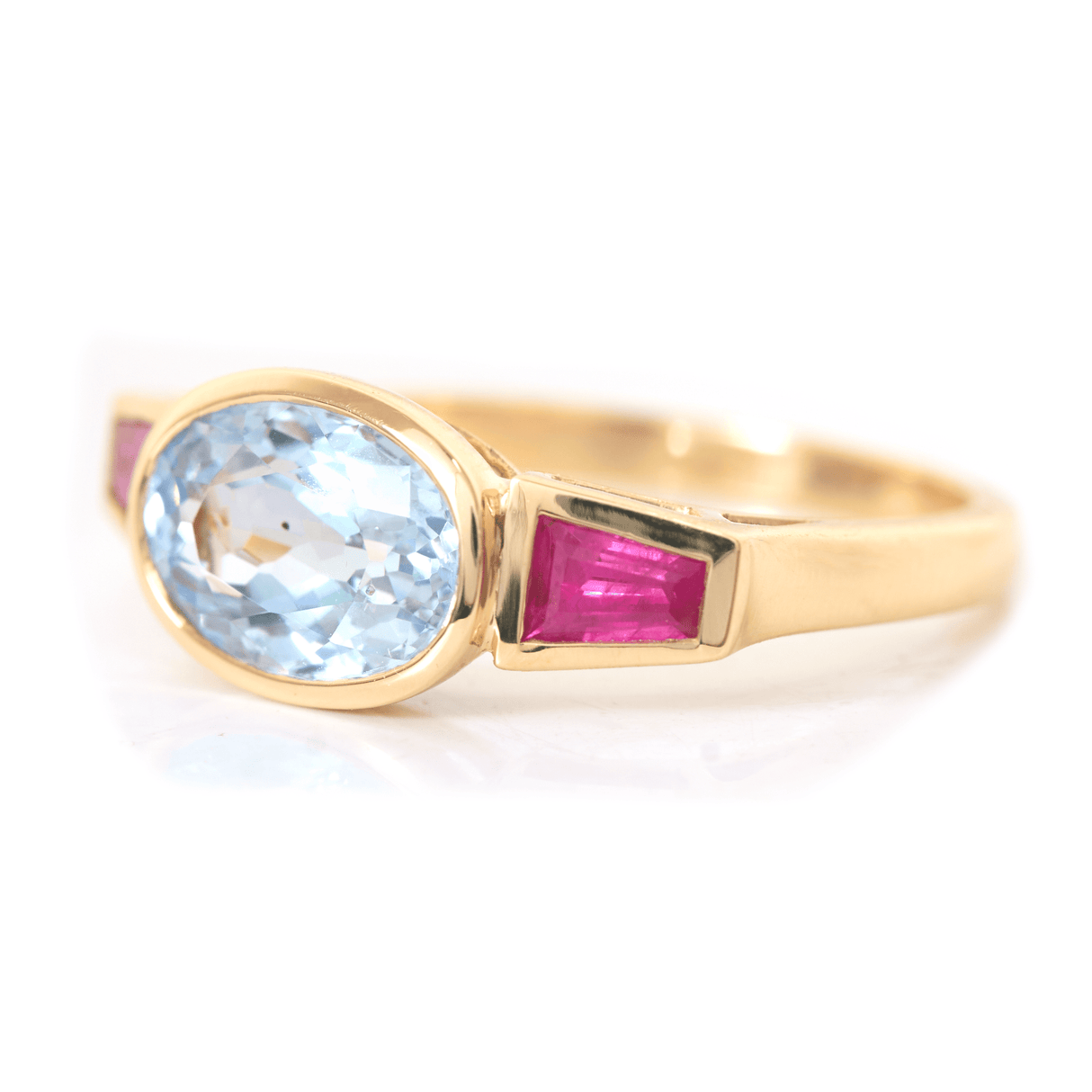 Sky Blue Sapphire & Ruby Triplet Ring 18K engagement ring 1