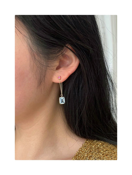 Sky Blue Topaz & Ruby Chain Earrings