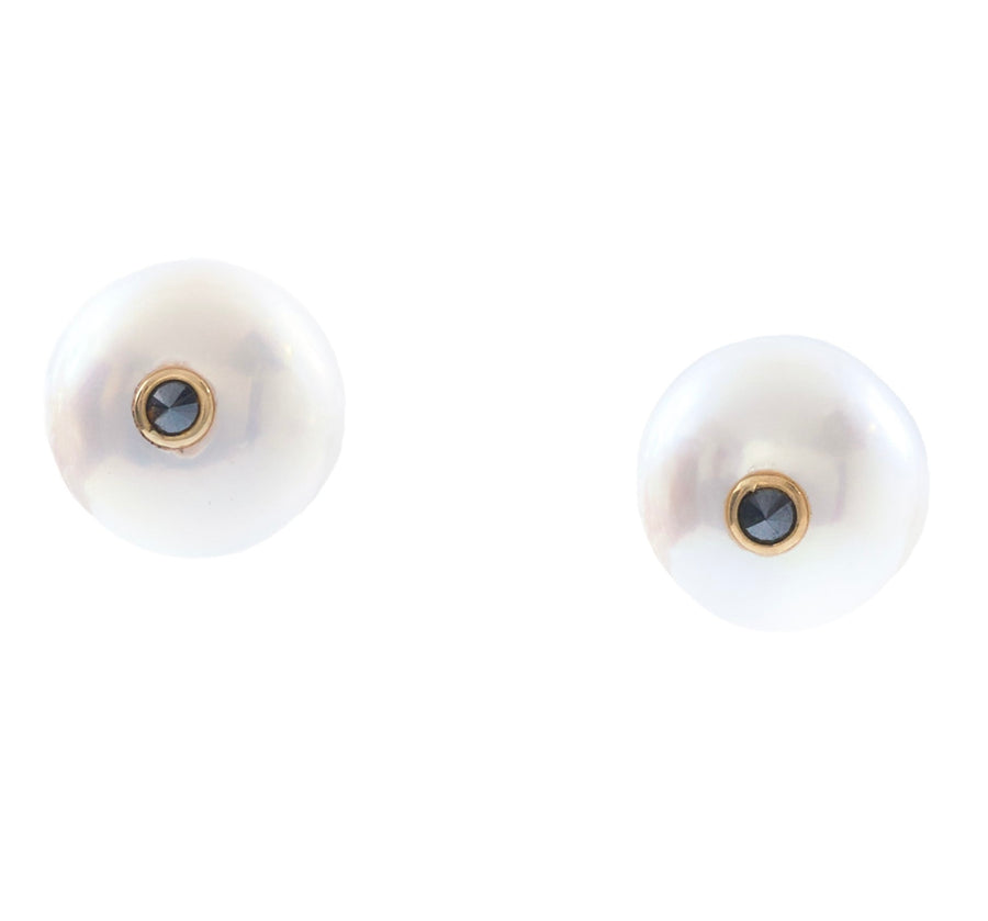 South Sea Pearl and Black Diamond spike Earrings