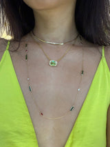 Sphene Aurora Necklace 18k gold handmade fine jewelry on model