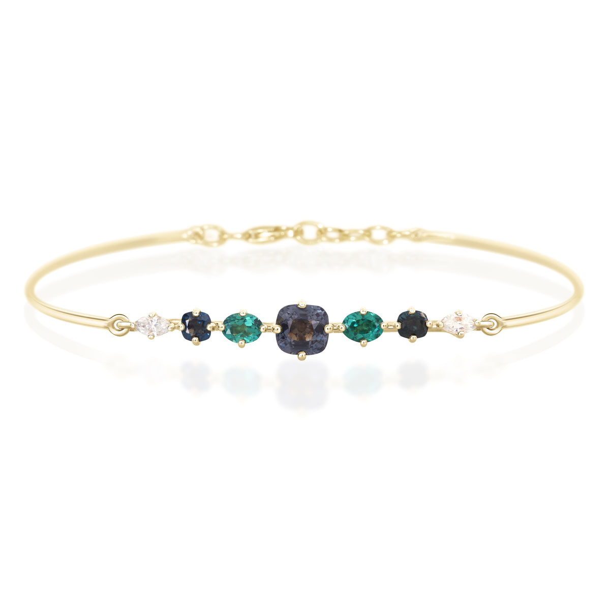 Spinel & Diamond Compass Bangle (blue & deep green) YG14K stackable design