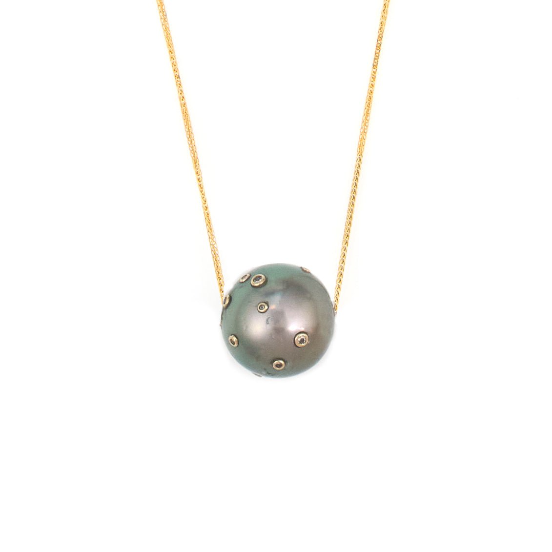 Tahitian Pearl & Diamond Constellation Necklace 18k gold handmade fine jewelry