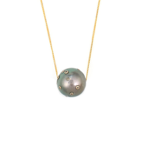 Tahitian Pearl & Diamond Constellation Necklace 18k gold handmade fine jewelry