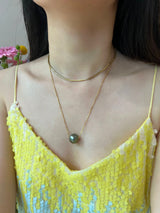 Tahitian Pearl & Diamond Constellation Necklace 18k gold handmade fine jewelry on model