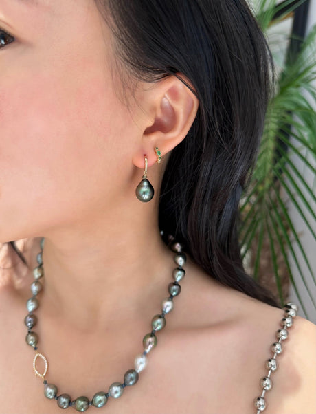 Tahitian Pearl & Sapphire Earrings 18K Gold stackable design