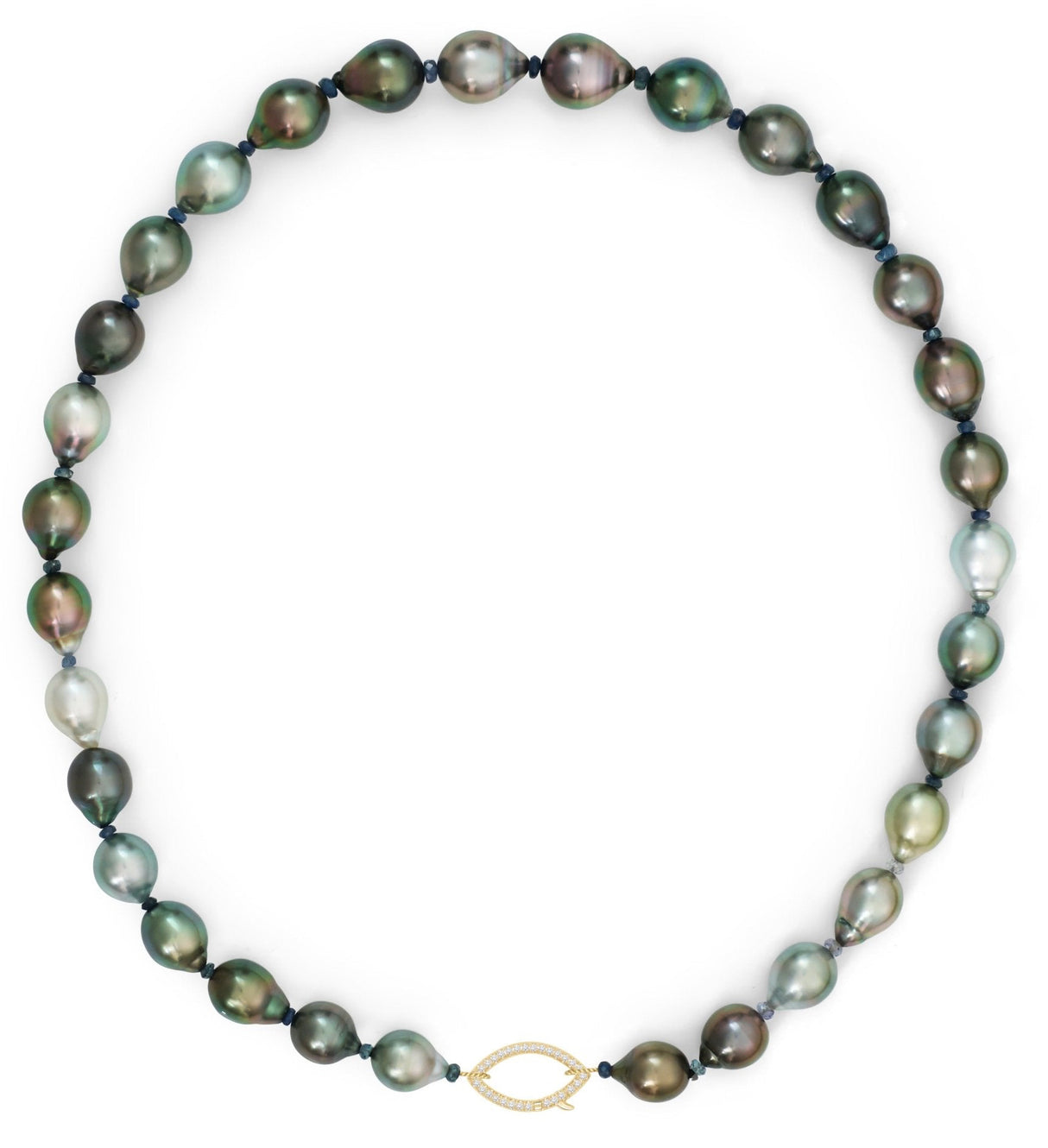 Tahitian Pearl & Sapphire Necklace 18k gold handmade fine jewelry