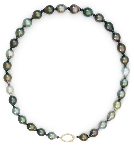 Tahitian Pearl & Sapphire Necklace 18k gold handmade fine jewelry