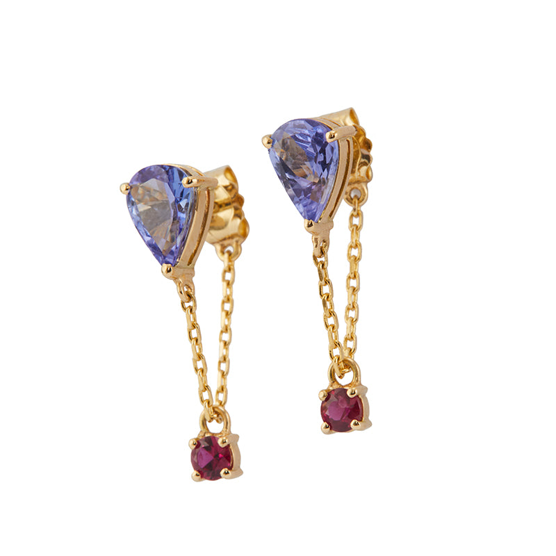 Tanzanite & Ruby Chain Earrings