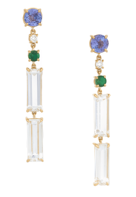 Tanzanite Diamond Tsavorite Starry Night  Earrings 18K Gold Handmade Fine Jewelry
