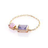 Tanzanite & Pink Sapphire Chain Ring 18k gold Stackable ring side view