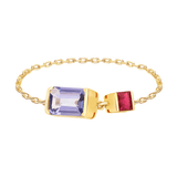 Tanzanite & Ruby Chain Ring 18k gold Stackable ring