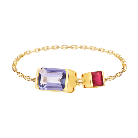 Tanzanite & Ruby Chain Ring 18k gold Stackable ring