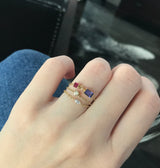 Tanzanite & Ruby Chain Ring 18k gold Stackable ring on model