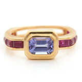 Tanzanite & Ruby Circa Ring 18k gold Stackable ring