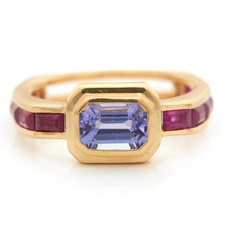 Tanzanite & Ruby Circa Ring 18k gold Stackable ring