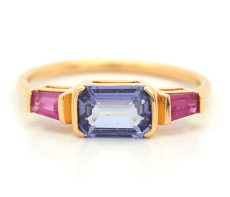 Tanzanite & Ruby Ring 18k gold stackable ring