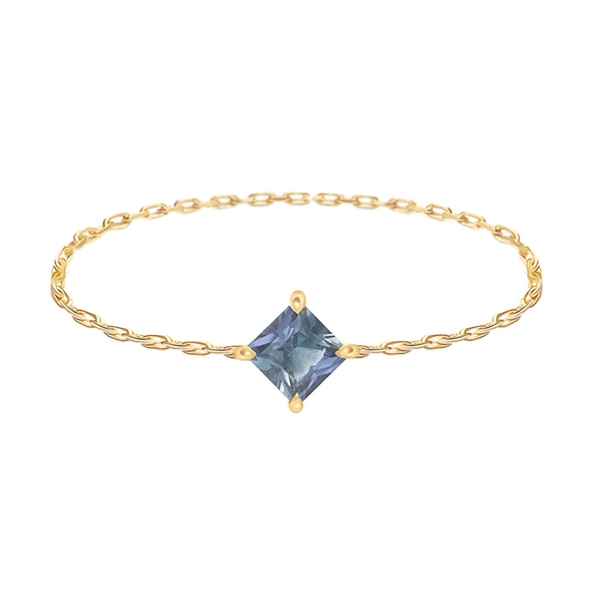 Teal Sapphire Chain Ring 14k gold Stackable ring.