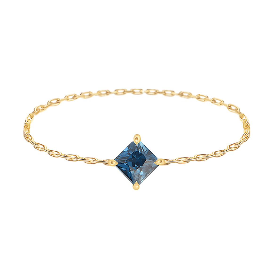 Teal Sapphire Chain Ring 14k gold Stackable ring