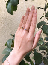 Teal Sapphire Chain Ring 14k gold Stackable ring on model