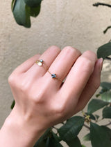 Teal Sapphire Chain Ring 14k gold Stackable ring on model