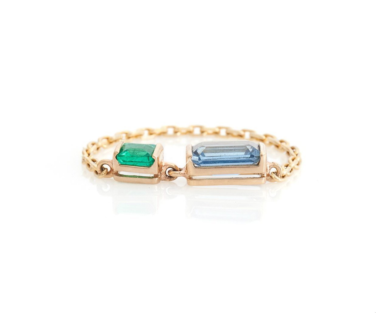 Topaz & Emerald Chain Ring 18k gold Stackable ring side view
