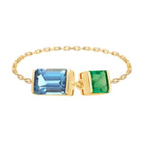 Topaz & Emerald Chain Ring 18k gold Stackable ring