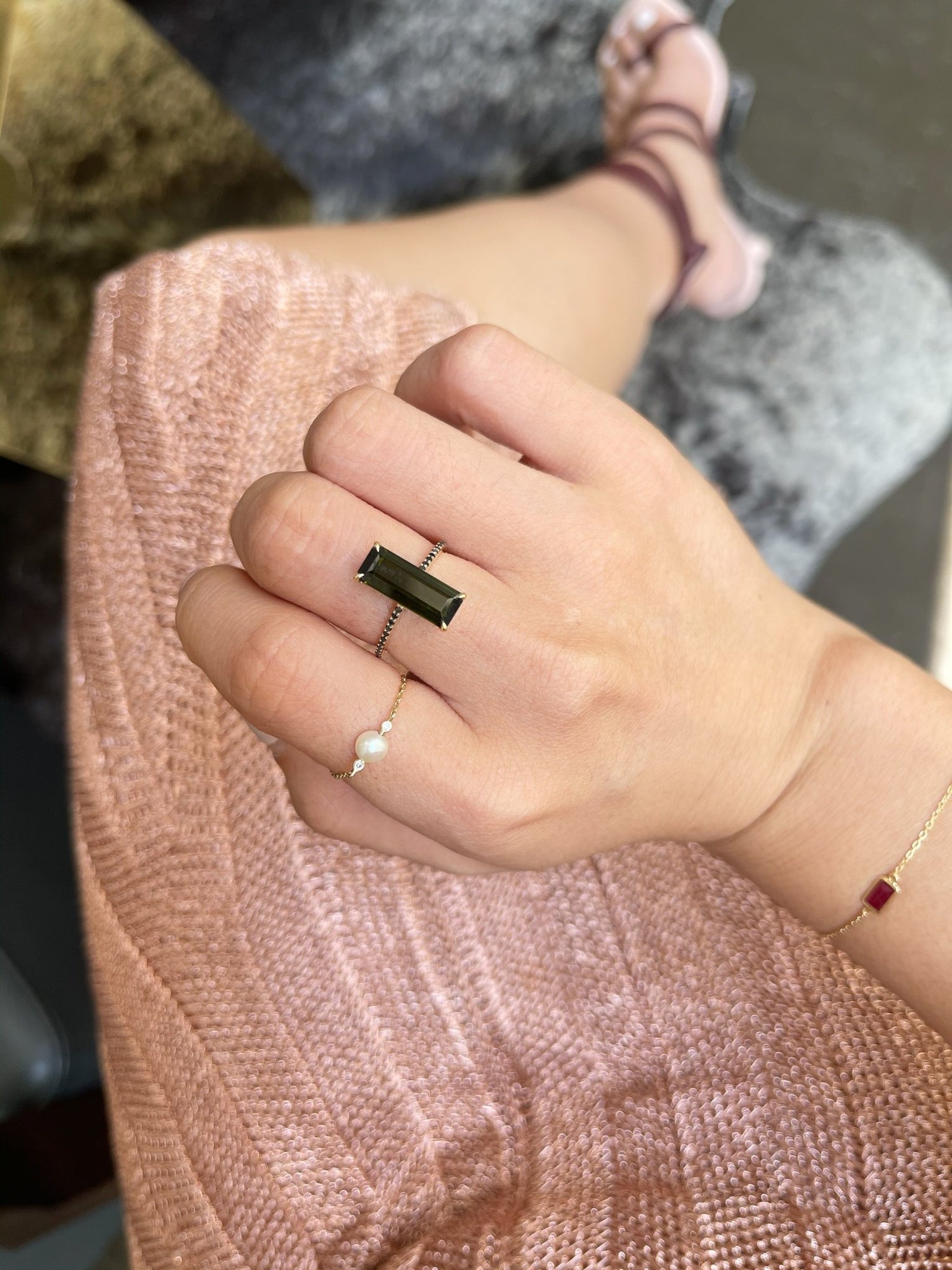 Black Tourmaline Diamond Protection Bar Ring