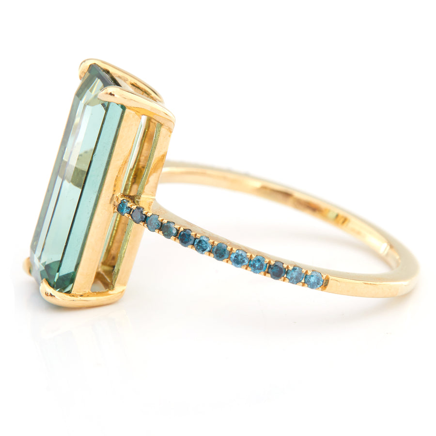 Tourmaline and blue diamond deco ring
