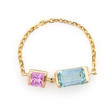 Aquamarine & Pink Sapphire Chain Ring