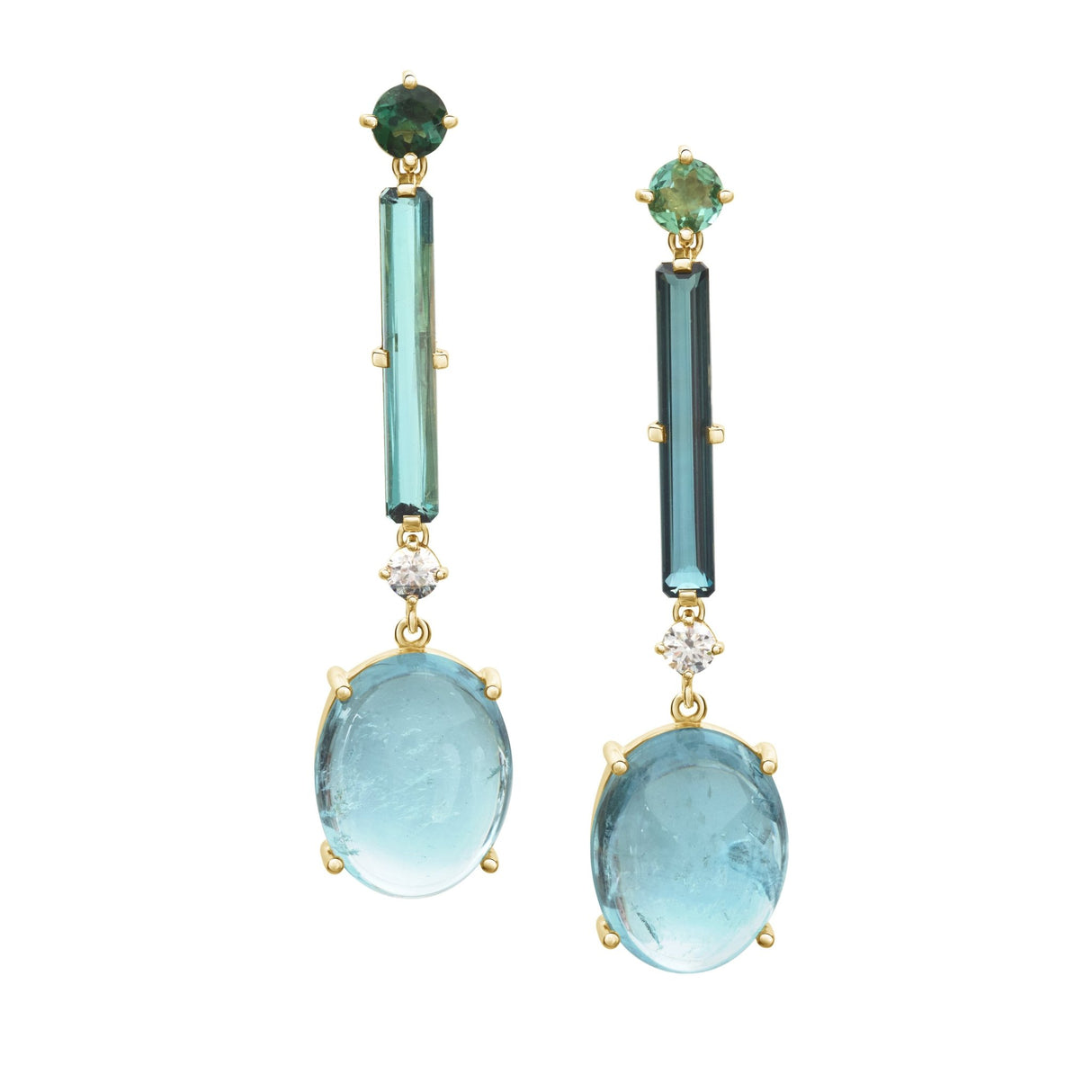 Tourmaline Aquamarine & Diamond Neptune’s Earrings  Stackable design