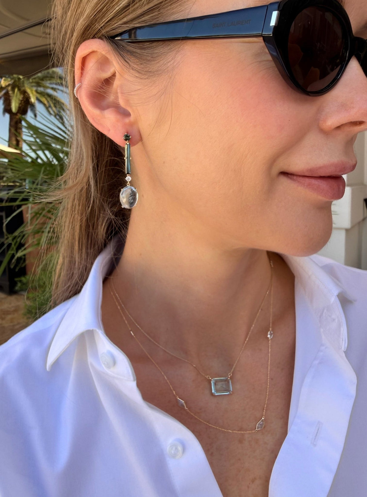 Tourmaline Aquamarine & Diamond Neptune’s Earrings  Stackable design on model