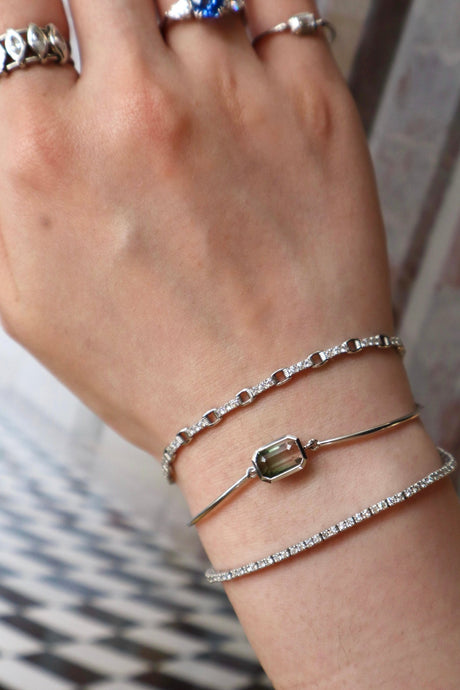 Tourmaline Bangle PT900 stackable design on model