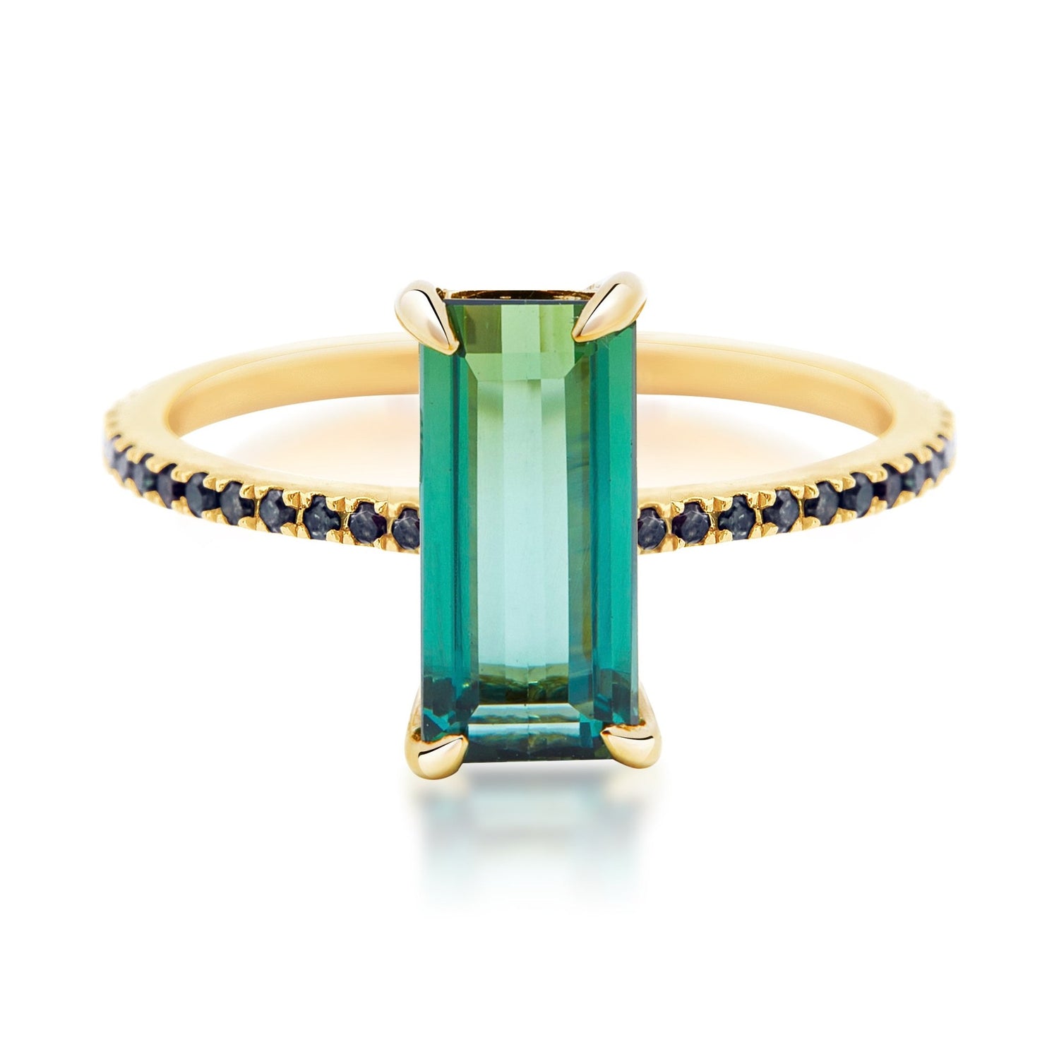 Tourmaline & Black Diamond Bar Ring 18k gold stackable ring