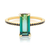 Tourmaline & Black Diamond Bar Ring 18k gold stackable ring